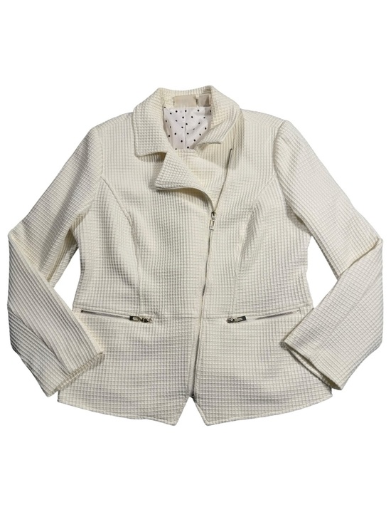 Chico's Jackets & Blazers - Chico's Size 1 Medium Off White Gold Waffle-Texture Stretch Zip Blazer